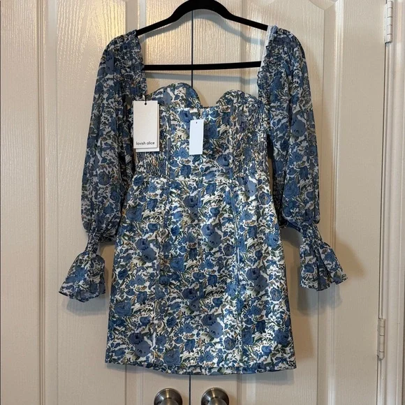 Lavish Alice Floral Print Ballom Sleeves Mini Dress Size 4 NWT - Picture 2 of 15